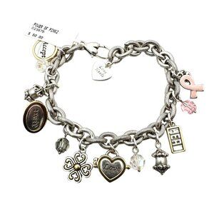 Brighton Womens Bracelet Silver Power of Pink 2 Charms 8 Inch